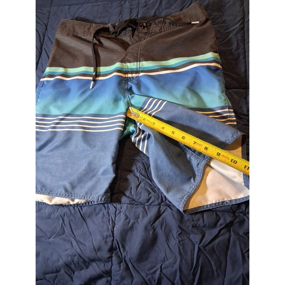 Rip Curl Mens Board Shorts Blue Charcoal Striped Swim Trunks Size‎ 29